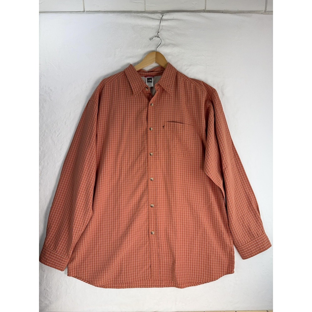 The North Face Shirt Mens XL Orange Plaid Long Sleeve Button Front Hiking